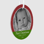 Foto Baby's First Christmas green/red polka Punkte Ornament (Vorderseite)