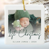 Foto Baby's First Christmas Green Script Keramikornament