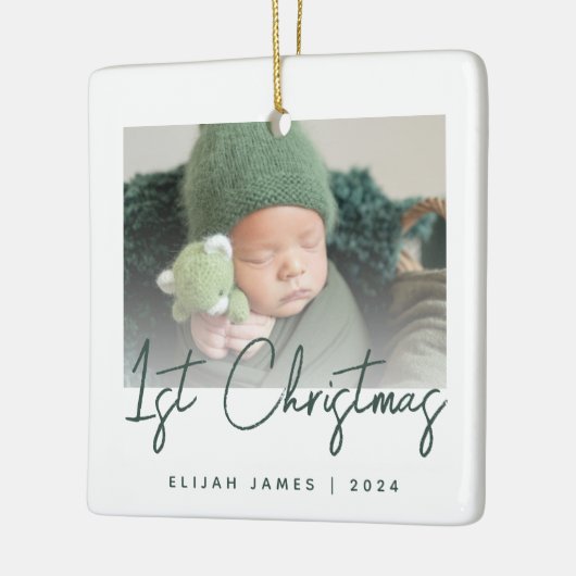 Foto Baby's First Christmas Green Script Keramikornament (Links)
