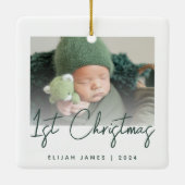 Foto Baby's First Christmas Green Script Keramikornament (Rückseite)