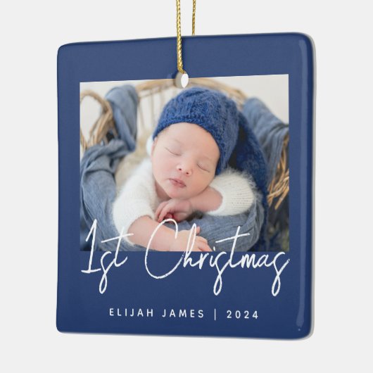 Foto Baby's First Christmas Navy Blue White Keramikornament (Links)