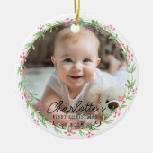 Foto Baby's First Christmas - Niedlicher rustikale Keramik Ornament (Vorne)
