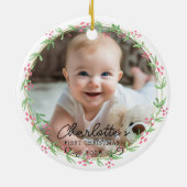 Foto Baby's First Christmas - Niedlicher rustikale Keramik Ornament (Hinten)