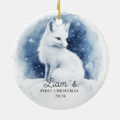 Foto Baby's First Christmas - Niedlicher Snowfox Keramik Ornament (Hinten)