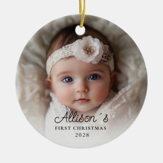 Foto Baby's First Christmas - Pink Truck Keramik Ornament (Vorne)