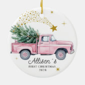 Foto Baby's First Christmas - Pink Truck Keramik Ornament (Hinten)