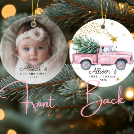 Foto Baby's First Christmas - Pink Truck Keramik Ornament
