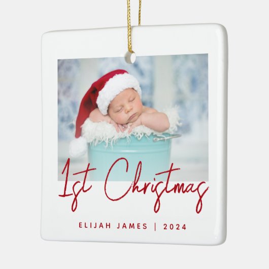 Foto Baby's First Christmas Red Script Keramik Keramikornament (Links)