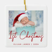 Foto Baby's First Christmas Red Script Keramik Keramikornament (Vorderseite)