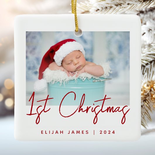 Foto Baby's First Christmas Red Script Keramik Keramikornament