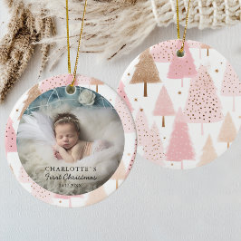 Foto Baby's First Christmas - Rosa Weihnachtsbaum Keramik Ornament