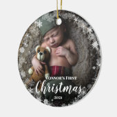Foto Baby's Name First Christmas Snowflake Frame Keramik Ornament (Links)
