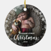 Foto Baby's Name First Christmas Snowflake Frame Keramik Ornament (Hinten)