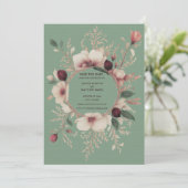 Foto Back Basil Green und Cream Floral Save The Date (Stehend Vorderseite)