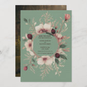 Foto Back Basil Green und Cream Floral Save The Date (Vorne/Hinten)