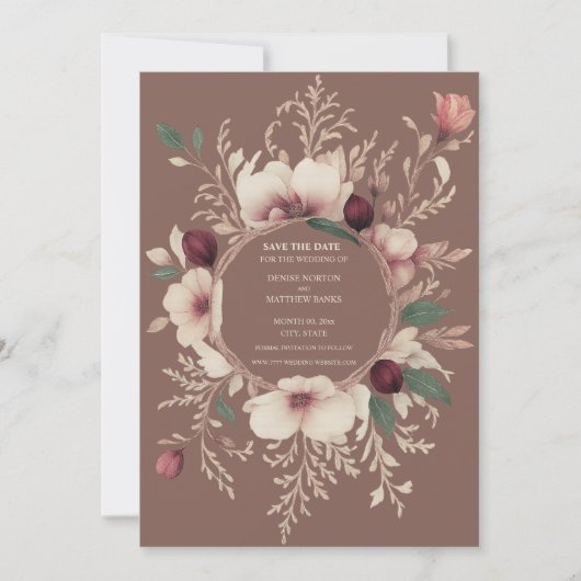 Foto Back Mocha und Cream Floral Save The Date (Vorderseite)