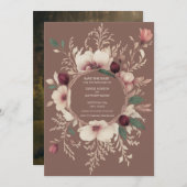 Foto Back Mocha und Cream Floral Save The Date (Vorne/Hinten)