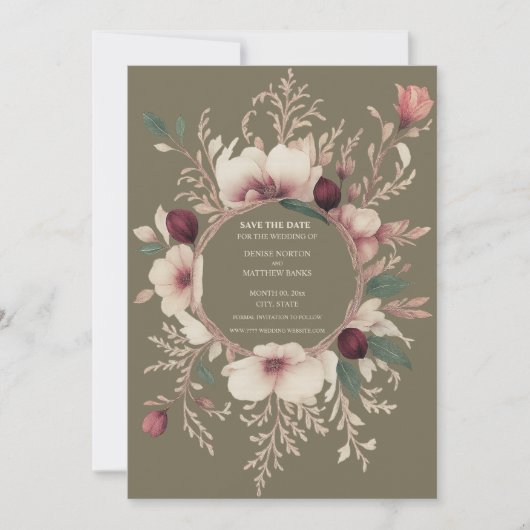 Foto Back Olive and Creme Floral Save The Date (Vorderseite)