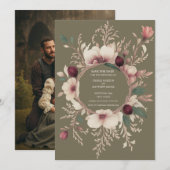 Foto Back Olive and Creme Floral Save The Date (Vorne/Hinten)