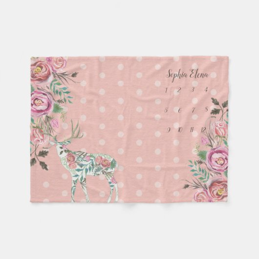 Foto Backdrop Baby Floral Dot Deer Antler BOHO Fleecedecke (Vorderseite (Horizontal))