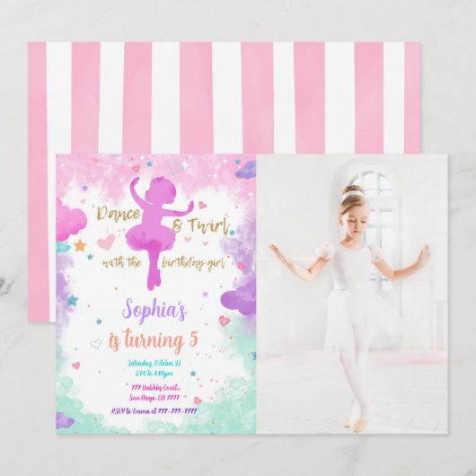 Foto Ballerina Einladung (Vorne/Hinten)