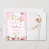 Foto Ballerina Gold und Rosa Einladung (Vorderseite)