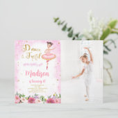 Foto Ballerina Gold und Rosa Einladung (Stehend Vorderseite)
