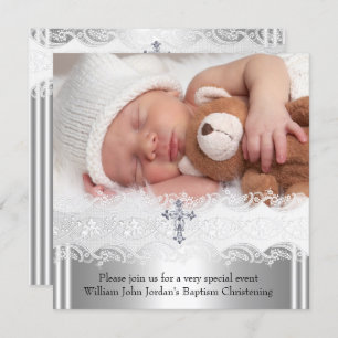 Foto Baptislace Cross Baby Boy Girl Silver 2 Einladung