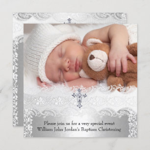 Foto Baptislace Cross Baby Boy Girl Silver Einladung