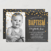 FOTO BAPTISM Gold Glitzer Confetta Einladung (Vorne/Hinten)