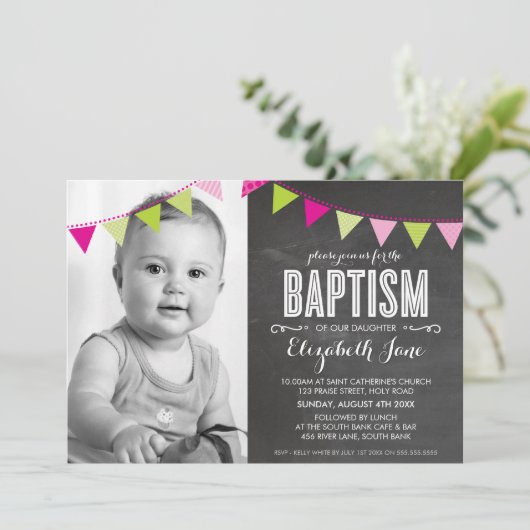 FOTO BAPTISM helle, fette Farbtafel Einladung (Stehend Vorderseite)