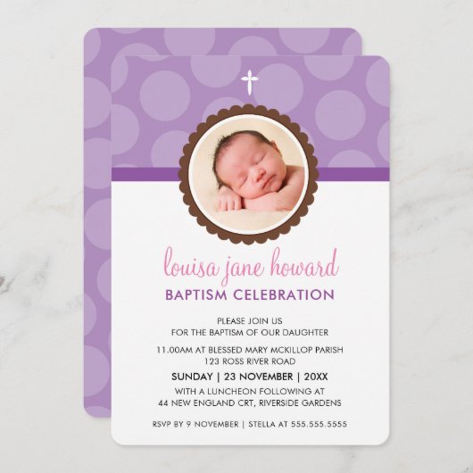 FOTO BAPTISM INVITE niedliche Polster Punktmuster  Einladung (Vorne/Hinten)