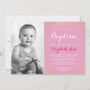 FOTO BAPTISM niedliches Mini-Gold Konfettmuster ro Einladung