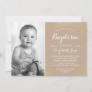 FOTO BAPTISM niedliches Süßgold Konfetti Einladung