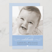 FOTO BAPTISM Skript lieblich Baby blau Einladung (Vorne/Hinten)