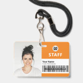 Foto, Bar, Logo, Name des Mitarbeiters Ausweis (Vorderseite mit Lanyard)