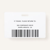 Foto, Bar, Logo, Name des Mitarbeiters Ausweis (Rückseite)