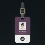 Foto, Bar, Logo, Name Gepäckanhänger<br><div class="desc">Personalisieren Sie diesen benutzerdefinierten Mitarbeiternamenstempel mit Foto, Scan-Bar und Firmenlogo. Ein einfaches Business-Design in grimace lila Farben, vollständig anpassbar in Vorder- und Rücken-Größen, serifenlose, einfache und moderne Schriftart und ein berufliches und klares Aussehen. Perfekt als Mitarbeiter Business Travel Gadgets, Travel Accessoires for Professionals, Company Travel Security Gepäck ID Tags, Boss...</div>
