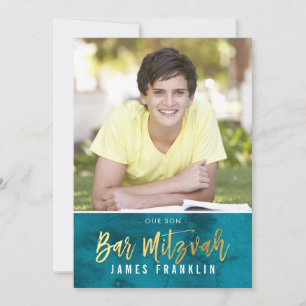 FOTO BAR MITZVAH aquamariner Blaugoldtyp Einladung