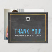FOTO BAR MITZVAH MUSIK Vielen Dank Graue Aqua Dankeskarte (Vorne/Hinten)
