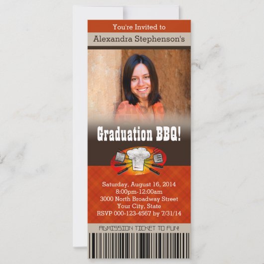 Foto Barbecue GRILLEN Graduation Party Ticket Einladung (Vorderseite)