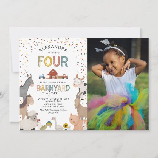 Foto Barnyard Farm 4. Geburtstag Einladung (Vorderseite)