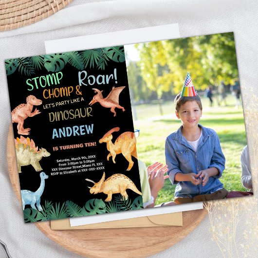 Foto Barwon Black Glitzer Dinosaur Geburtstag Einladung
