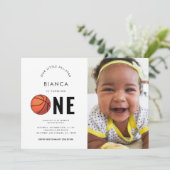 Foto Basketball 1. Geburtstag Party Einladung (Stehend Vorderseite)