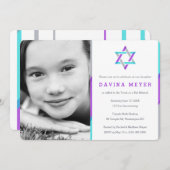 Foto Bat Mitzvah Einladungen | LILA + AQUAMARIN (Vorne/Hinten)