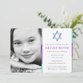Foto Bat Mitzvah Einladungen | LILA + AQUAMARIN (Stehend Vorderseite)