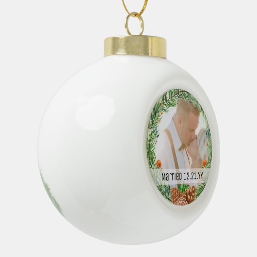 FOTO BAUBLE - Erste Weihnachten Verheiratet oder V Keramik Kugel-Ornament (Links)