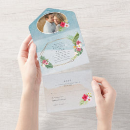 Foto Beach Hochzeit mit tropischer Blume All In One Einladung
