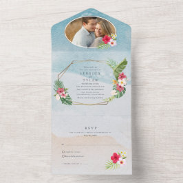Foto Beach Hochzeit mit tropischer Blume All In One Einladung