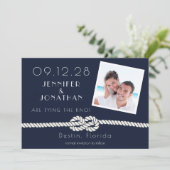 Foto Beach Nautic Rope Navy White Website Save The Date (Stehend Vorderseite)